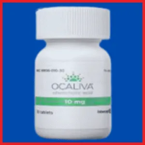 Ocaliva 10mg liver medication bottle.